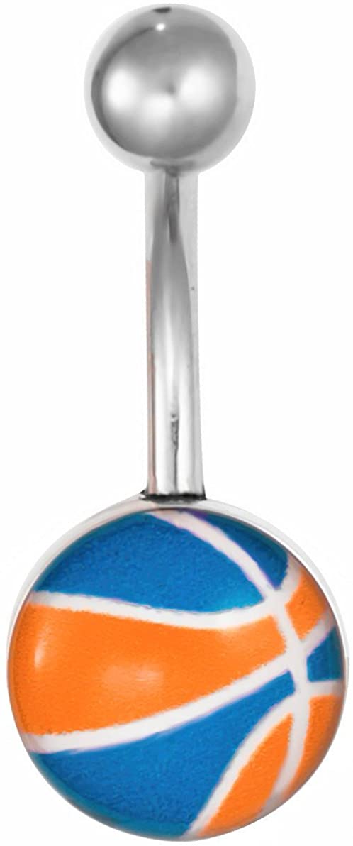 Forbidden Body Jewelry Surgical Steel Orange & Blue Basketball Belly Button Ring