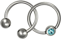 Forbidden Body Jewelry Set of 2: 16g 3/8 Inch 316L Surgical Steel Aqua Crystal CBR Hoop & Plain Horseshoe (1 of Each Style)