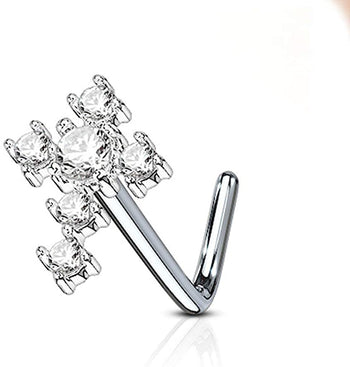 Forbidden Body Jewelry 20g Surgical Steel Large CZ Crystal Cross L-Shaped Nose Stud (Choose Color)