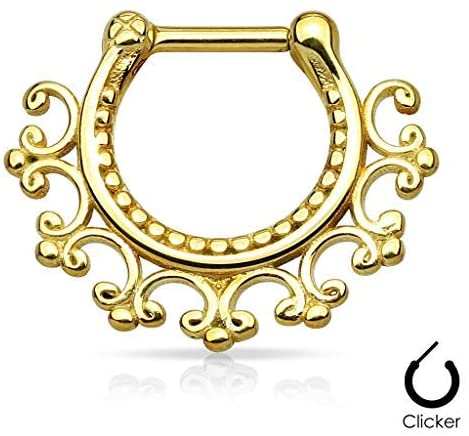 Forbidden Body Jewelry 16g Surgical Steel Filigree Lacey Design Septum Clicker Hoop, 100% Tarnish Resistant