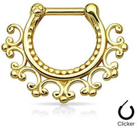 Forbidden Body Jewelry 16g Surgical Steel Filigree Lacey Design Septum Clicker Hoop, 100% Tarnish Resistant