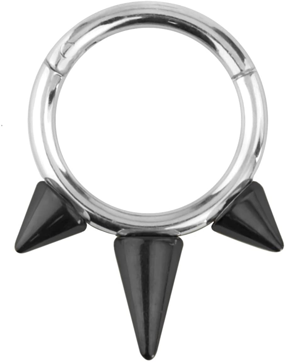 Forbidden Body Jewelry 16G 8-10mm Hinged Surgical Steel Clicker Piercing Hoop with Spikes