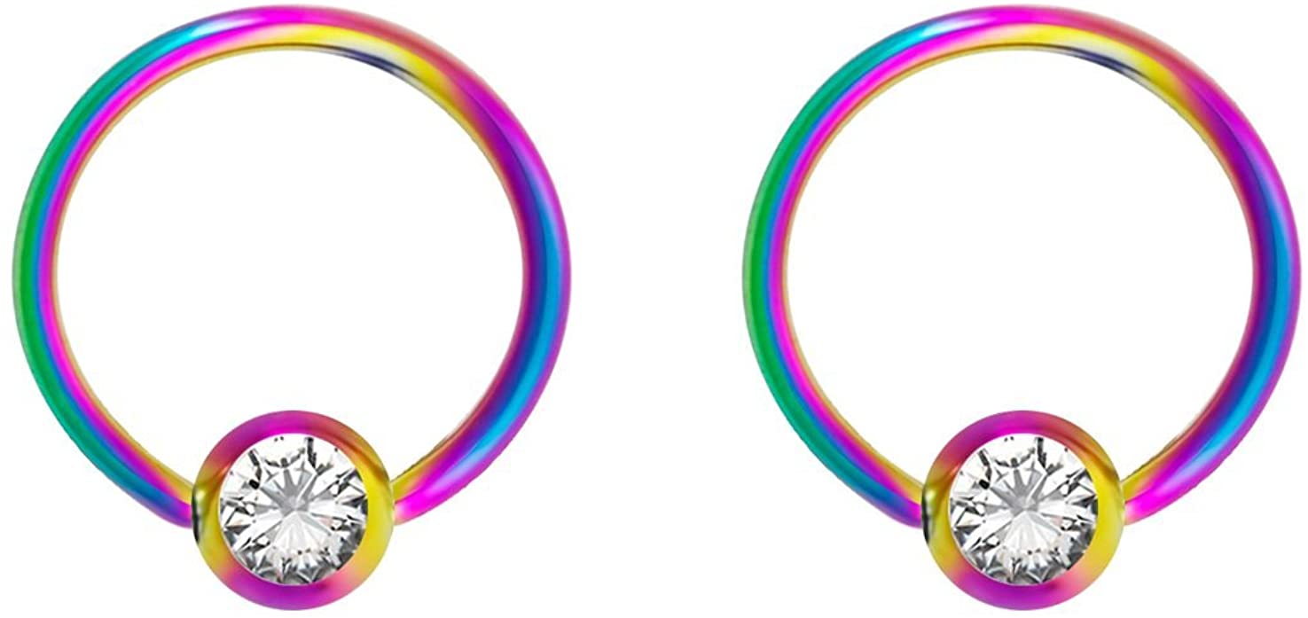 Forbidden Body Jewelry Pair 14g-18g Rainbow & Black Surgical Steel CZ Piercing Hoops (Select Hoop Color/Gauge/Diameter/CZ Color)