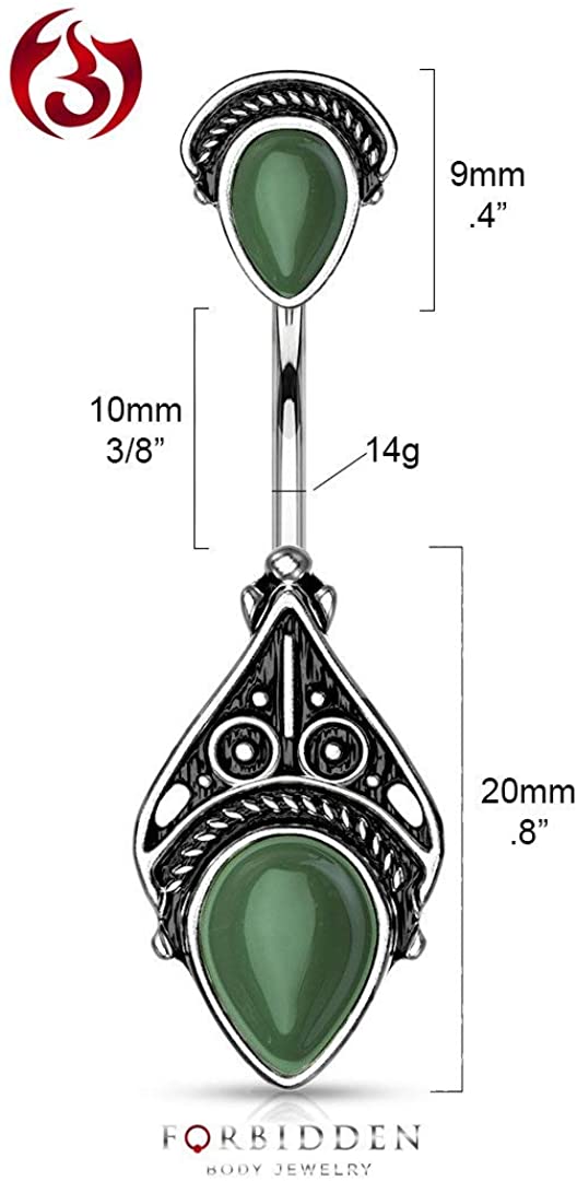 Forbidden Body Jewelry Surgical Steel Tribal Vintage Filigree Belly Button Ring with Faux Semi-Precious Stones