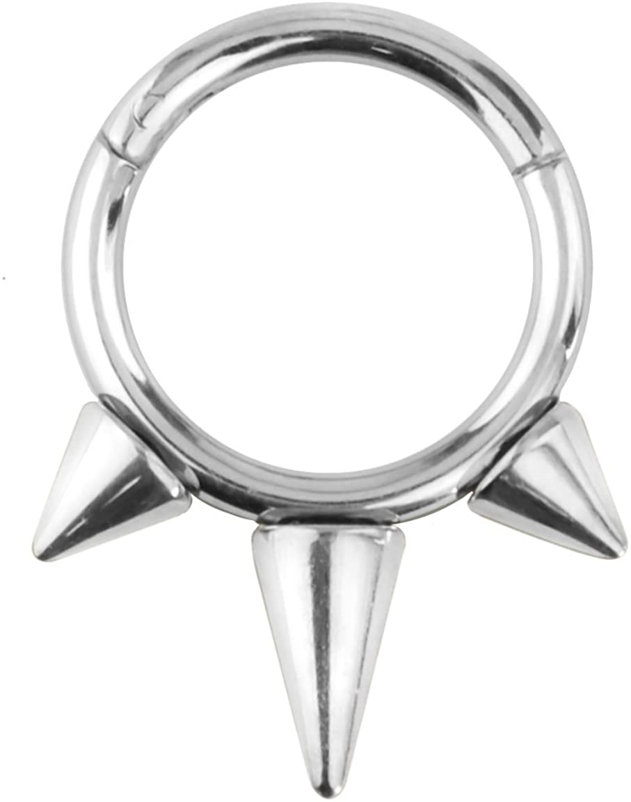 Forbidden Body Jewelry 16G 8-10mm Hinged Surgical Steel Clicker Piercing Hoop with Spikes