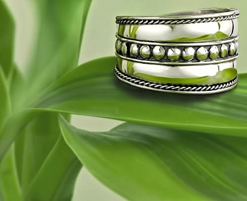 Kinzie Fashion .925 Sterling Silver Wide Balinese Braided Design Cigar Band Ring