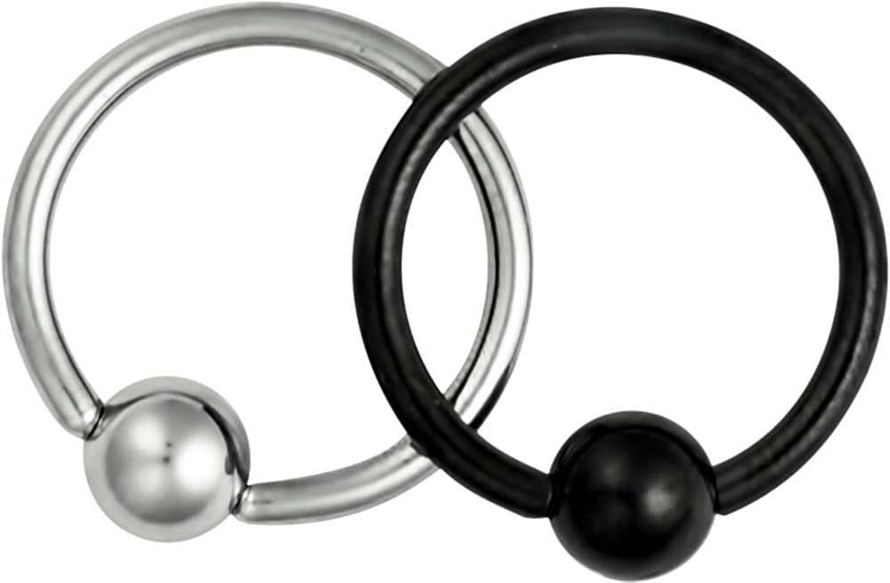 Forbidden Body Jewelry Set of 2 Styles Cartilage Hoop Earrings: 16g 3/8 Inch Surgical Steel Plain & Black CBR Hoops