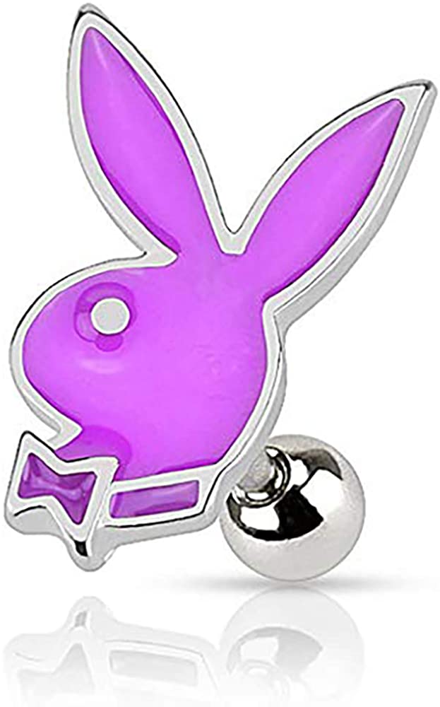 Forbidden Body Jewelry 16g Surgical Steel Glossy Colorful Epoxy Playboy Cartilage Stud Earring