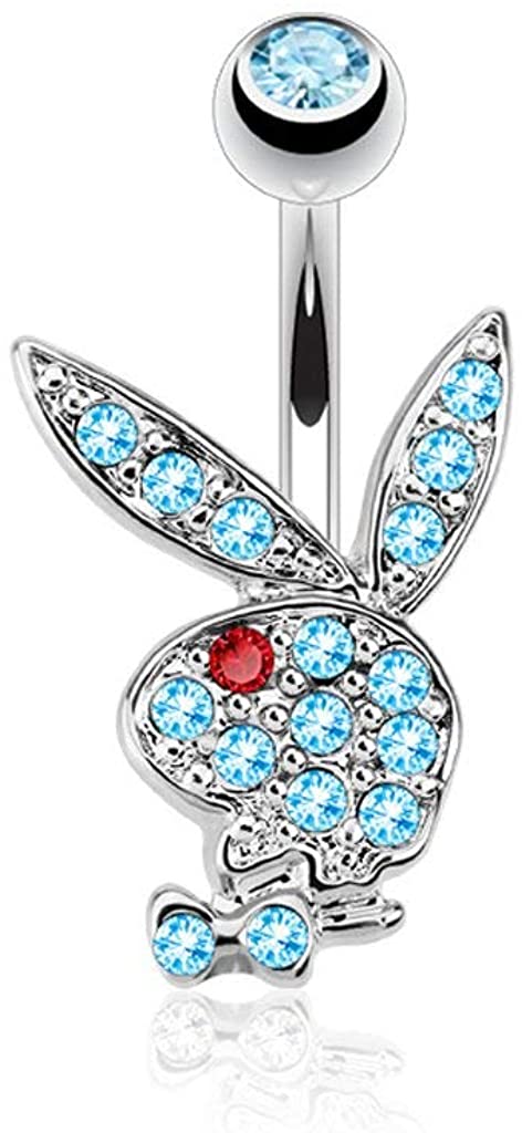 Forbidden Body Jewelry Surgical Steel Pave Crystal CZ Playboy Belly Ring (Choose Color/Style)