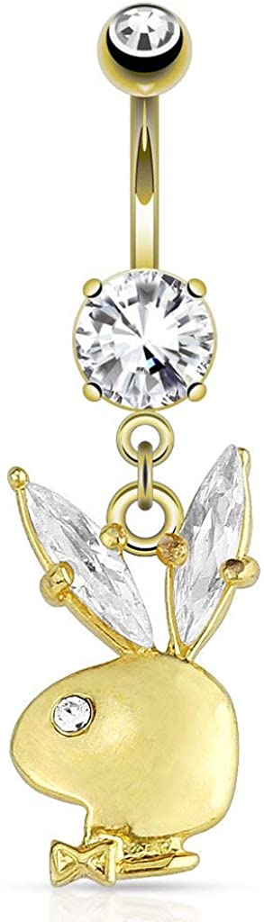 Forbidden Body Jewelry 14k Gold Plated Surgical Steel CZ Dangle Belly Button Ring