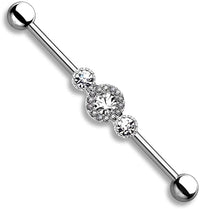 Forbidden Body Jewelry 14g 1.5 Inch (38mm) Surgical Steel Super Glam Triple CZ Industrial Barbell