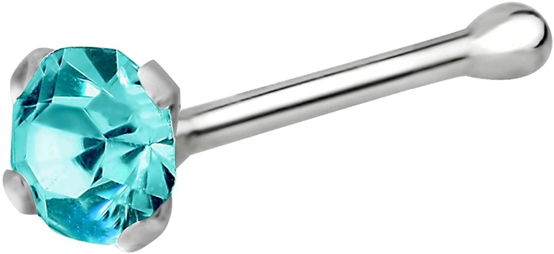 Forbidden Body Jewelry 22g Sterling Silver Aurora Borealis CZ Simulated Diamond Nose Stud, 2.5mm Crystal