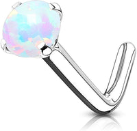 14k Gold L-Shaped 20g Nose Ring with White Opalite Top