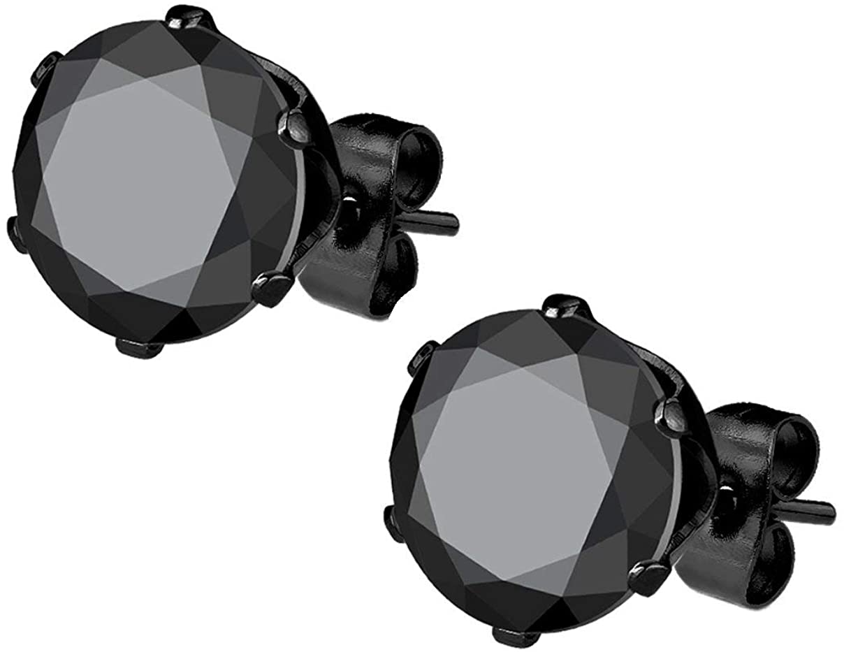 Stainless Steel Black IP Plated CZ Simulated Diamond Stud Earrings for Men