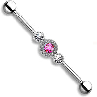 Forbidden Body Jewelry 14g 1.5 Inch (38mm) Surgical Steel Super Glam Triple CZ Industrial Barbell