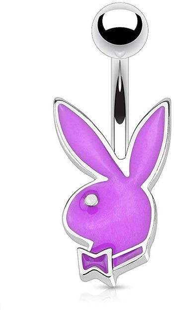 Forbidden Body Jewelry 16g 8mm Surgical Steel Epoxy Glossed Petite Playboy Bunny Belly Ring (Choose Color)