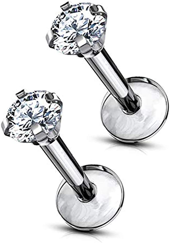 Forbidden Body Jewelry 16g Titanium Internally Threaded CZ Top Helix/Cartilage/Labret Piercing Stud