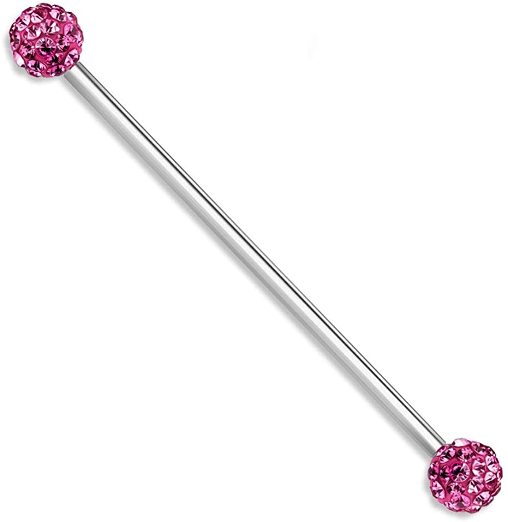 Forbidden Body Jewelry 14g 1.5 Inch (38mm) Surgical Steel Ferido Crystal Industrial Barbell (Choose Color)