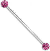 Forbidden Body Jewelry 14g 1.5 Inch (38mm) Surgical Steel Ferido Crystal Industrial Barbell (Choose Color)