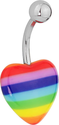 Forbidden Body Jewelry Surgical Steel Rainbow Heart One Love Gay Pride Acrylic Belly Button Ring