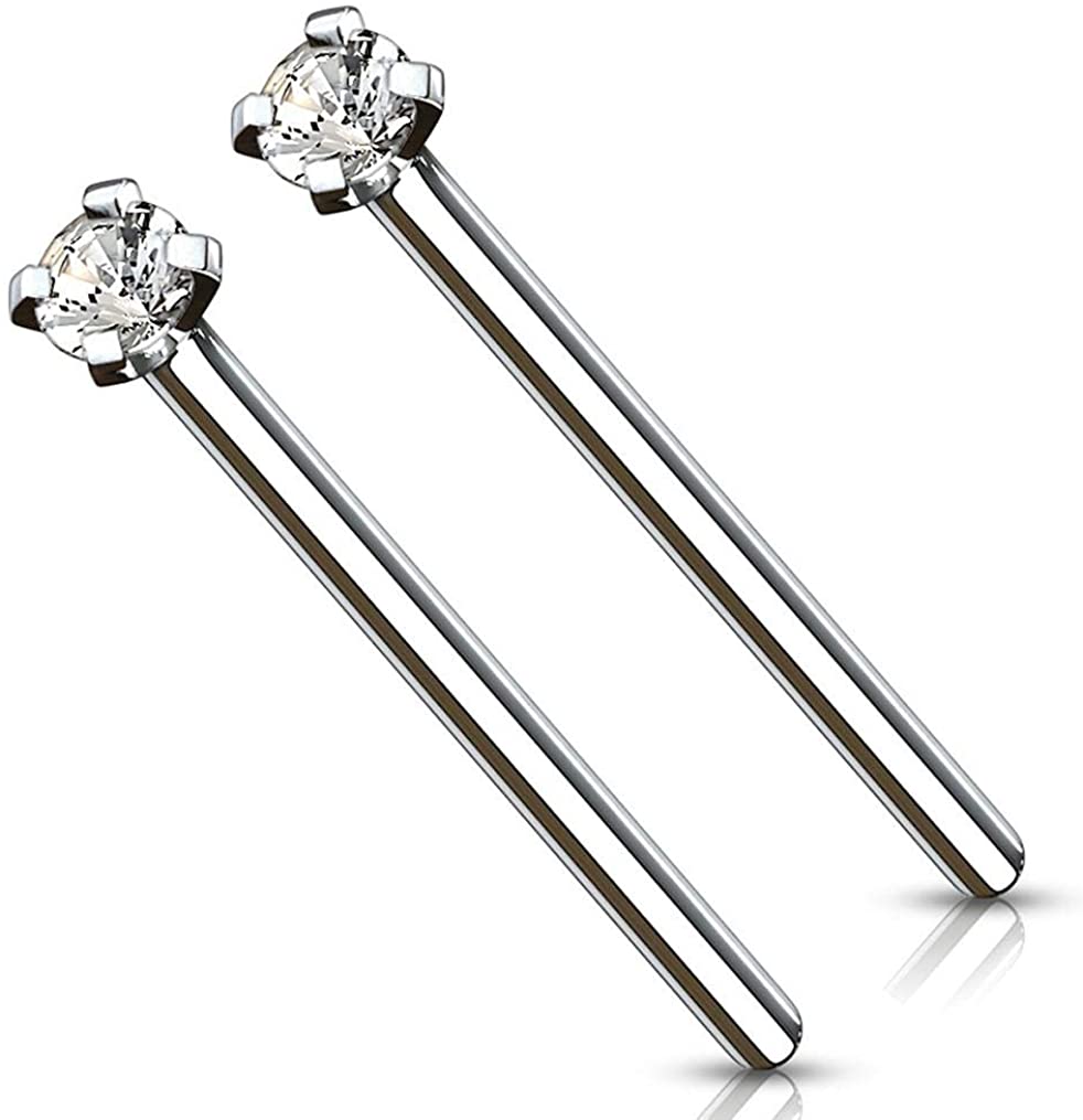 Forbidden Body Jewelry 18g/20g Grade 23 Titanium 2mm Press Fit CZ Fishtail Custom Bend Nose Stud