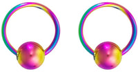 Pair 10g-20g Black/Rainbow Surgical Steel Captive Bead Body Piercing Hoops (Select Color/Gauge/Diameter)