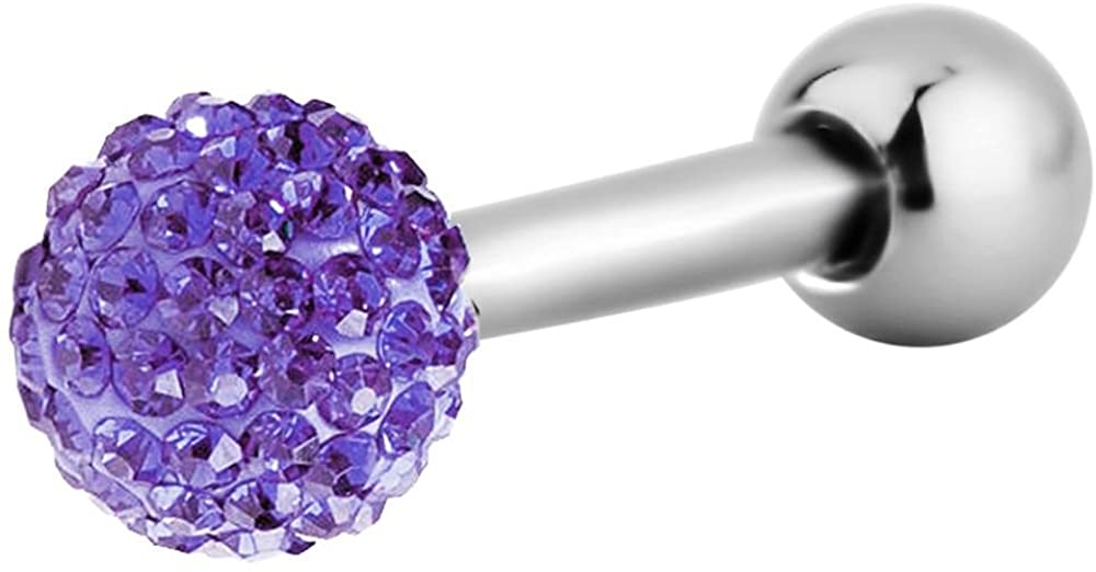 Forbidden Body Jewelry 16g 6mm Surgical Steel Ferido Crystal Ball Top Cartilage Stud Barbell