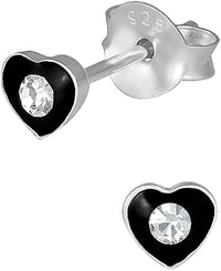 Hypoallergenic Sterling Silver Small Black Crystal Heart Stud Earrings for Kids (Nickel Free)