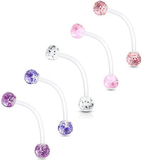 Forbidden Body Jewelry 1" 14G Flexible Bioflex Pregnancy Belly Ring with 6mm Glitter Balls