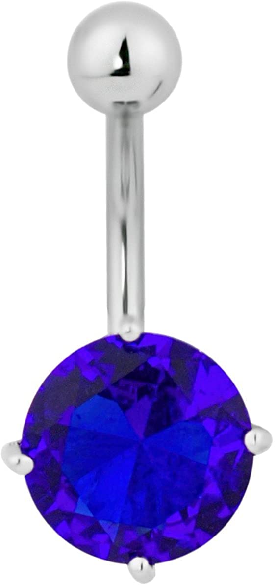 Forbidden Body Jewelry Surgical Steel Blue CZ Solitaire Large 10 mm Gem Belly Button Ring