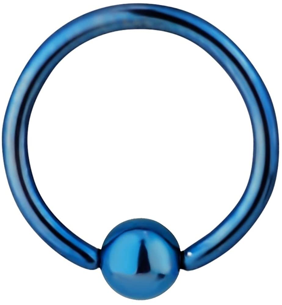 Forbidden Body Jewelry 16g 3/8 Inch Surgical Steel Blue IP Plated Captive Bead Hoop Ring