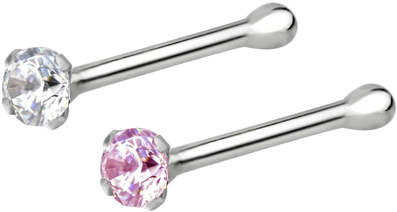 Forbidden Body Jewelry 22g Sterling Silver CZ Simulated Diamond Micro Nose Stud, 1.5mm Crystal