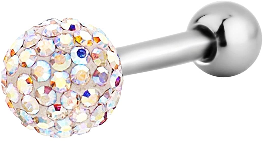 Forbidden Body Jewelry 16g 6mm Surgical Steel Ferido Crystal Ball Top Cartilage Stud Barbell