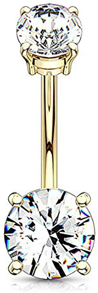 Forbidden Body Jewelry 14g Internally Threaded Solitaire CZ Top Mount Belly Button Ring