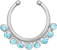 Forbidden Body Jewelry Non-Piercing Septum Jewelry: Multi Gem CZ Clip On Fake Septum Ring Hanger (No Piercing Required)