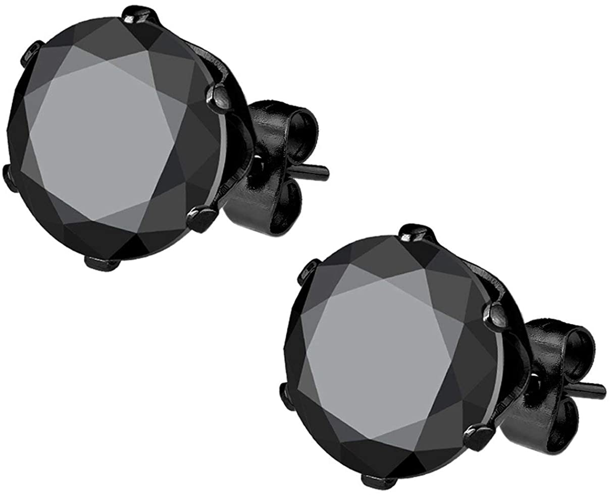 Stainless Steel Black IP Plated CZ Simulated Diamond Stud Earrings for Men