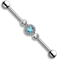 Forbidden Body Jewelry 14g 1.5 Inch (38mm) Surgical Steel Super Glam Triple CZ Industrial Barbell