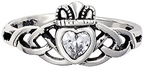 Kinzie Fashion Sterling Silver Traditional Celtic Knot .25 cttw CZ Simulated Diamond Claddagh Ring