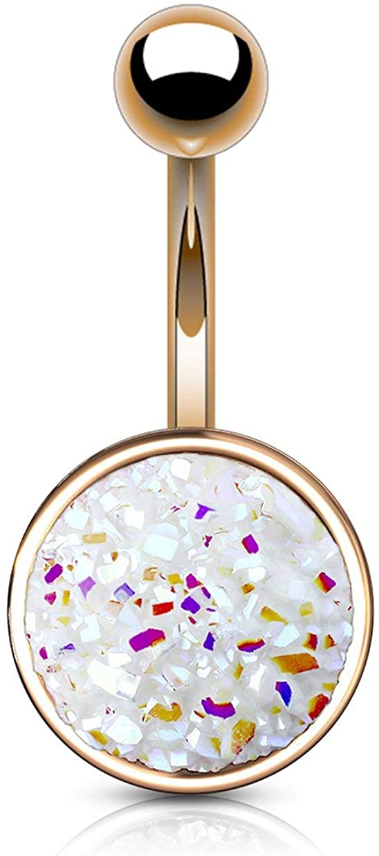 Forbidden Body Jewelry 14g Surgical Steel Synthetic Druzy Stone Round Belly Button Ring