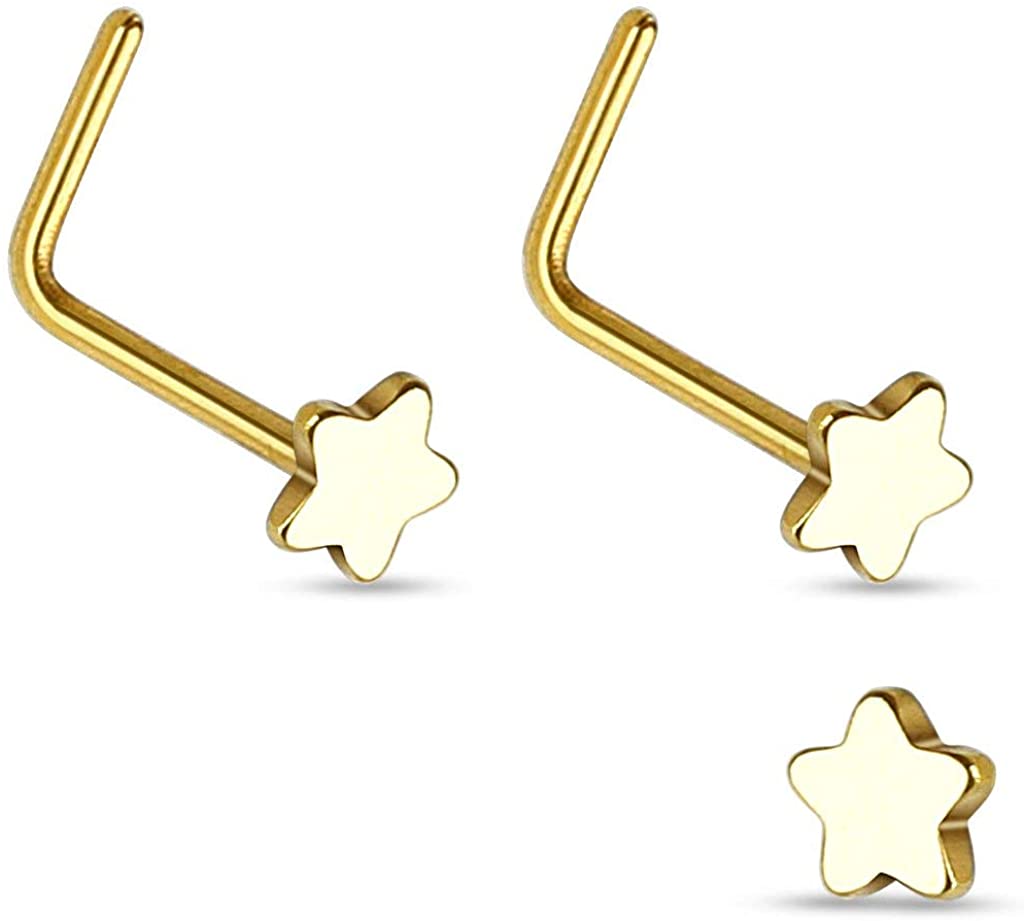 Forbidden Body Jewelry 20g Surgical Steel Star Top L-Shaped Nose Stud (Choose Quantity/Color)
