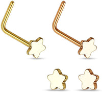 Forbidden Body Jewelry 20g Surgical Steel Star Top L-Shaped Nose Stud (Choose Quantity/Color)