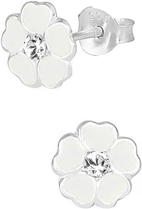 Hypoallergenic Sterling Silver White Jeweled Flower Stud Earrings for Kids (Nickel Free)