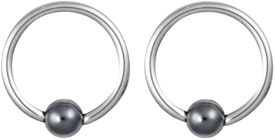 Forbidden Body Jewelry Pair of 2 Rings: 16g 5/16 Inch Surgical Steel Captive Bead Hematite Ball Hoop Ring Circular Barbells