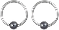 Forbidden Body Jewelry Pair of 2 Rings: 16g 5/16 Inch Surgical Steel Captive Bead Hematite Ball Hoop Ring Circular Barbells