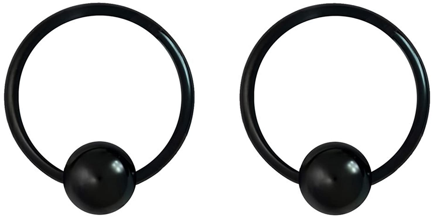 Pair 10g-20g Black/Rainbow Surgical Steel Captive Bead Body Piercing Hoops (Select Color/Gauge/Diameter)