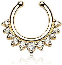 Forbidden Body Jewelry Non-Piercing Septum Jewelry: Multi Gem CZ Clip On Fake Septum Ring Hanger (No Piercing Required)