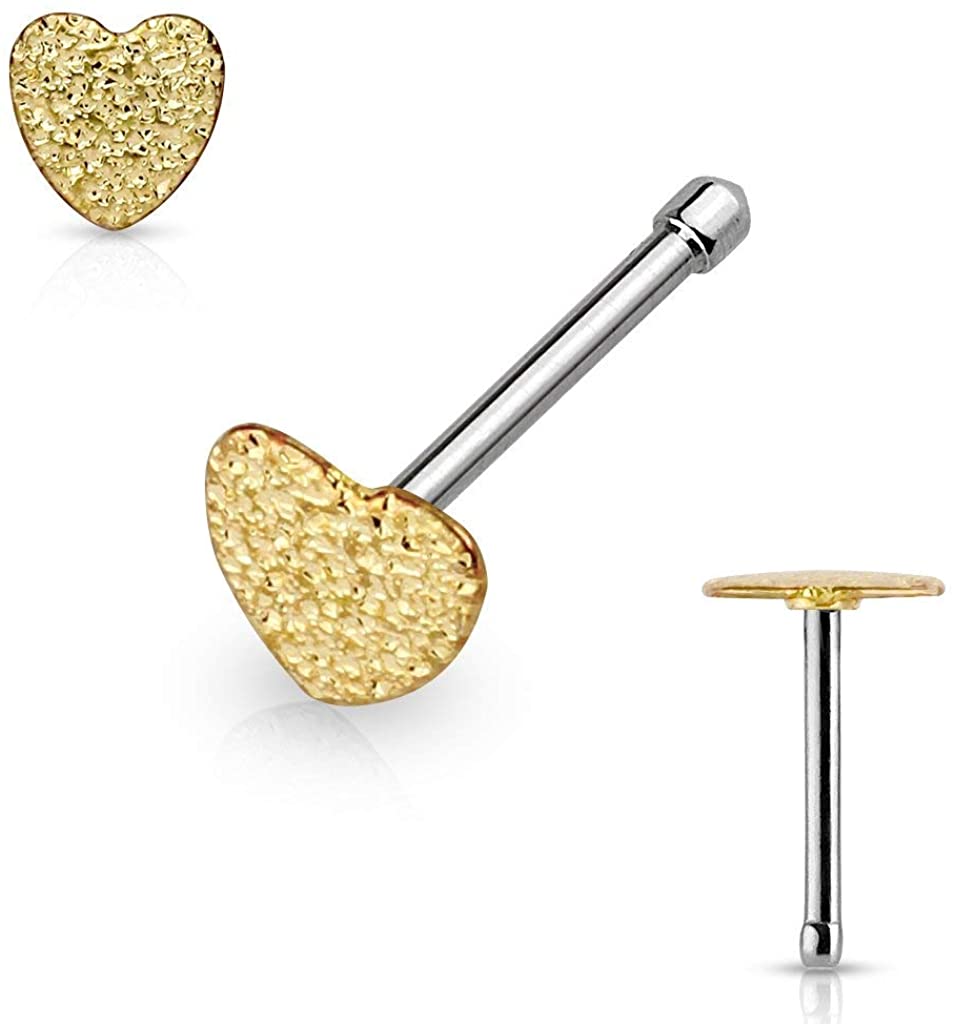 Forbidden Body Jewelry 20g Surgical Steel 5mm Sparkly Heart Top Nose Stud (Choose Color)