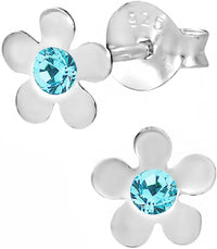 Hypoallergenic Sterling Silver Aqua Crystal Flower Stud Earrings for Kids (Nickel Free)