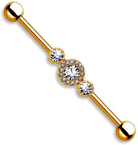 Forbidden Body Jewelry 14g 1.5 Inch (38mm) Surgical Steel Super Glam Triple CZ Industrial Barbell