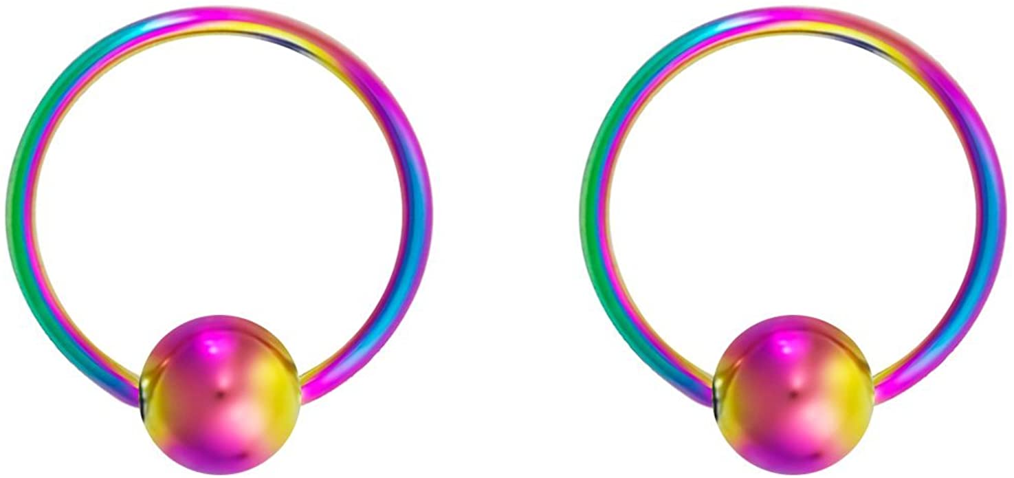 Pair 10g-20g Black/Rainbow Surgical Steel Captive Bead Body Piercing Hoops (Select Color/Gauge/Diameter)